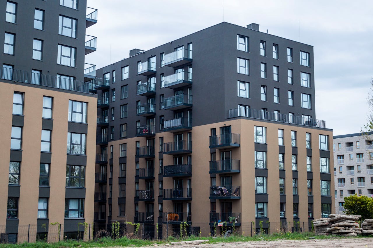 Contemporary residential apartment complex with modern architecture design.